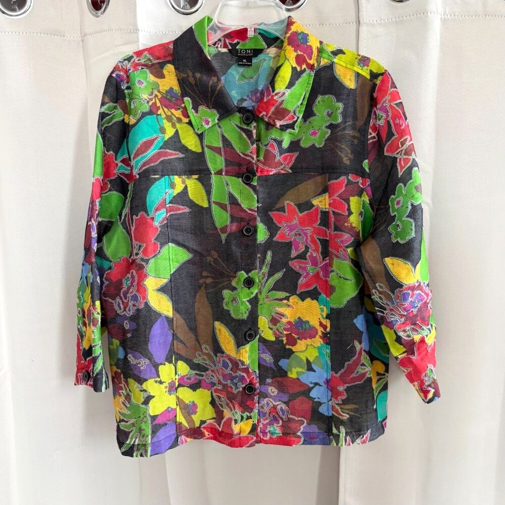 Vtg Toni Morgan Floral Burnout Top Oversized XL Dopamine Fairy Grunge 18445x